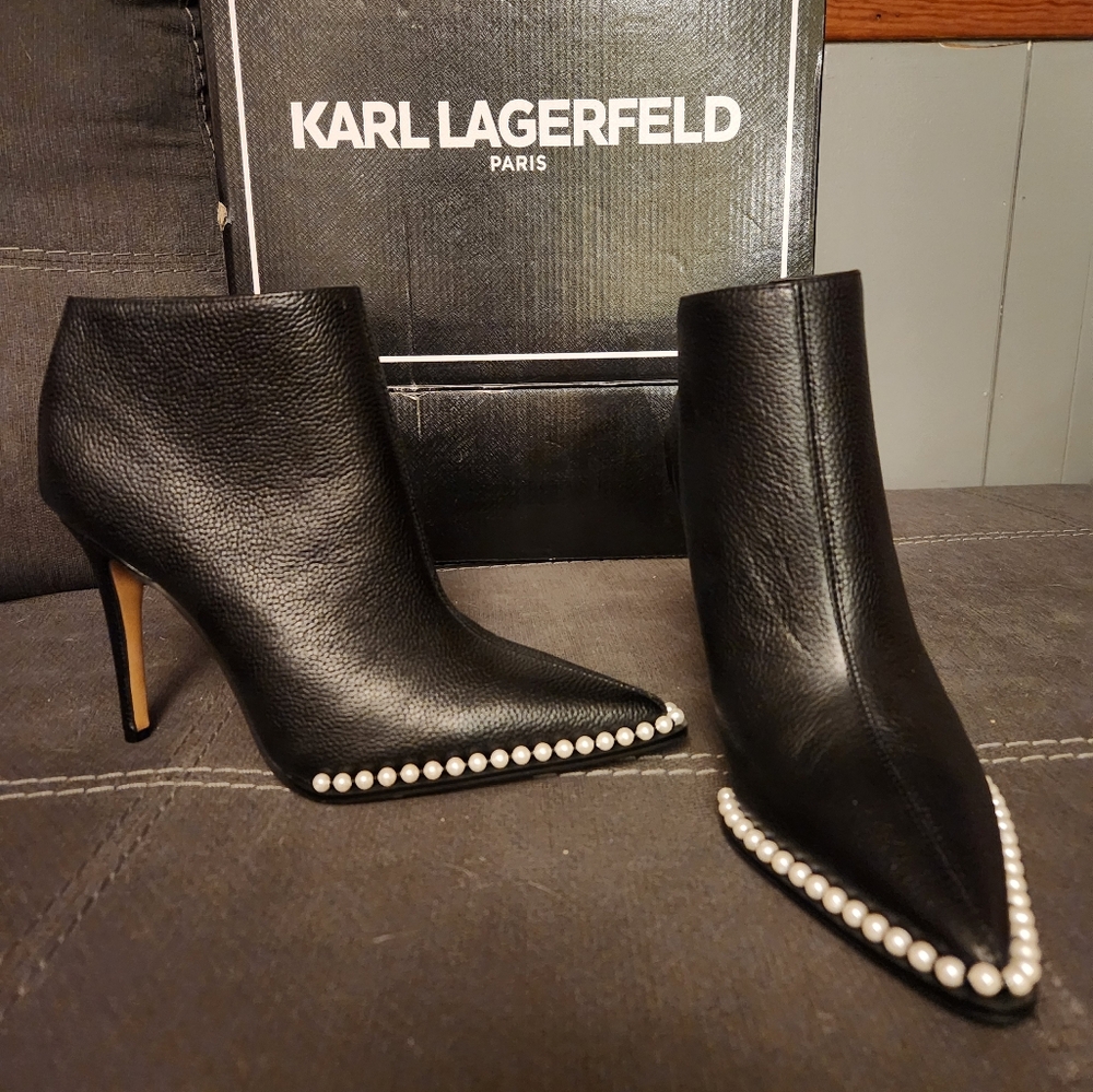 Karl Lagerfield Pearl embossed leather booties